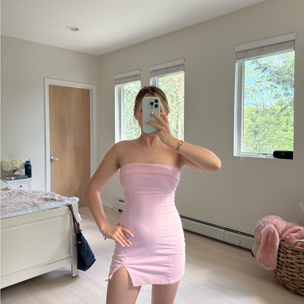 Pink Sky to Moon Mini Strapless Summer Dress